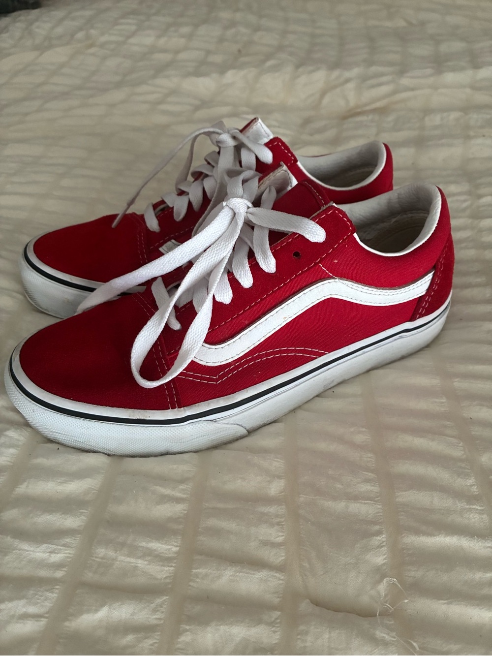 Vans Red Canvas Low-Top Sneakers with White Stripe